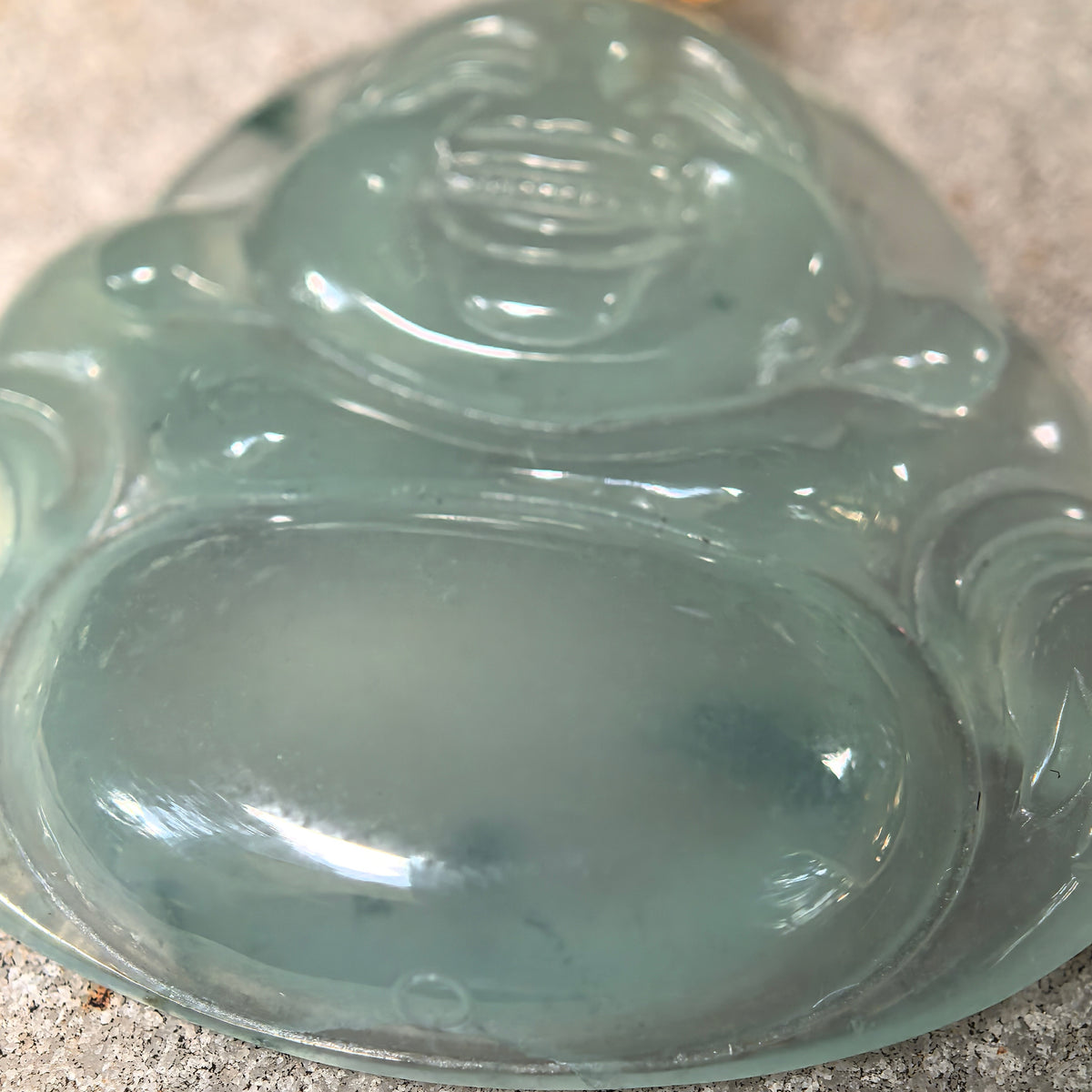 Icy Light Green Jadeite Laughing Buddha Pendant