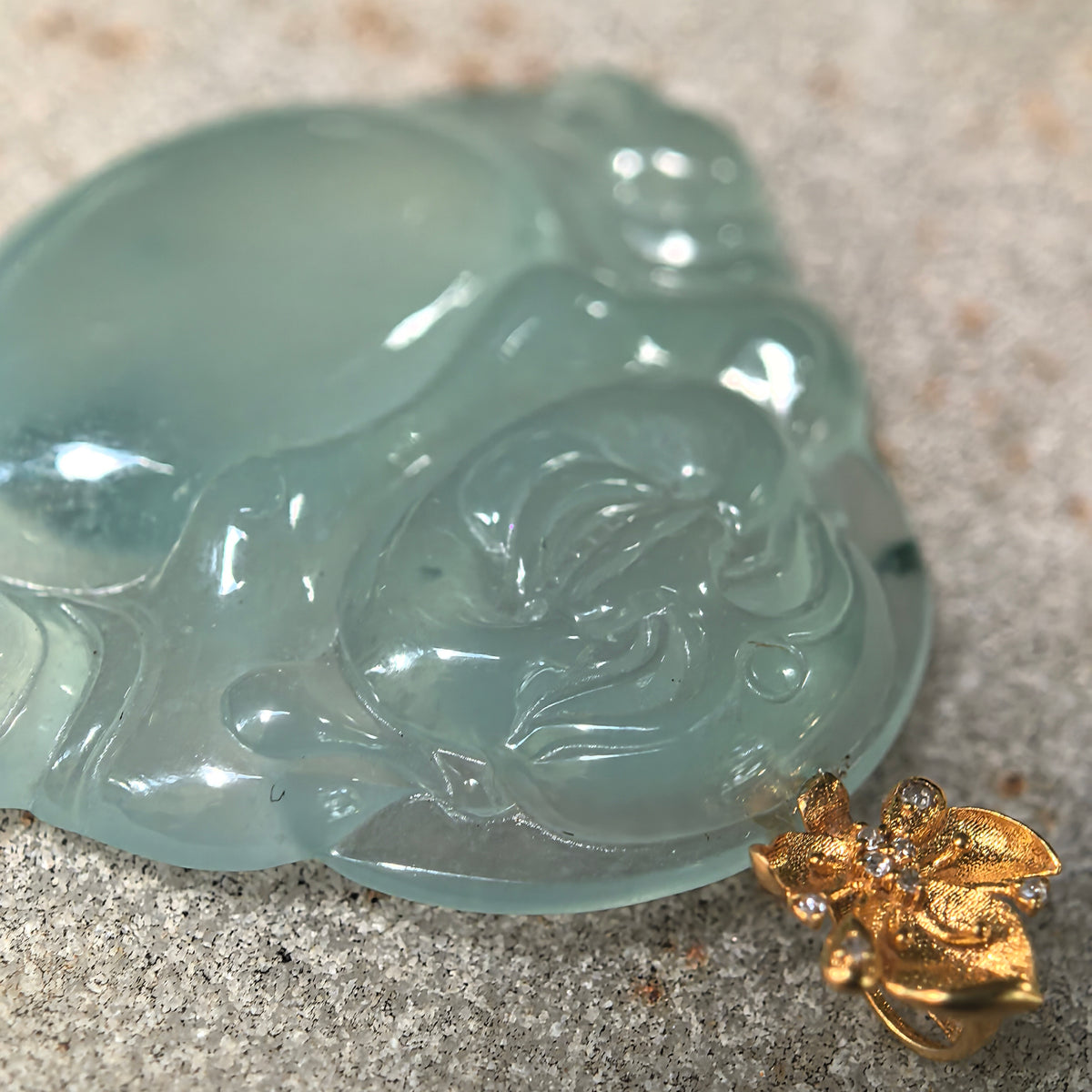 Icy Light Green Jadeite Laughing Buddha Pendant