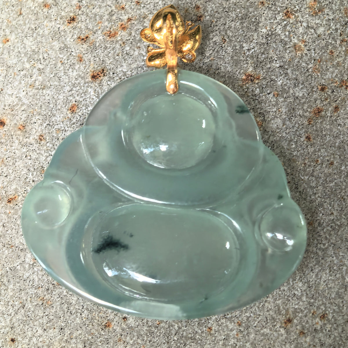 Icy Light Green Jadeite Laughing Buddha Pendant