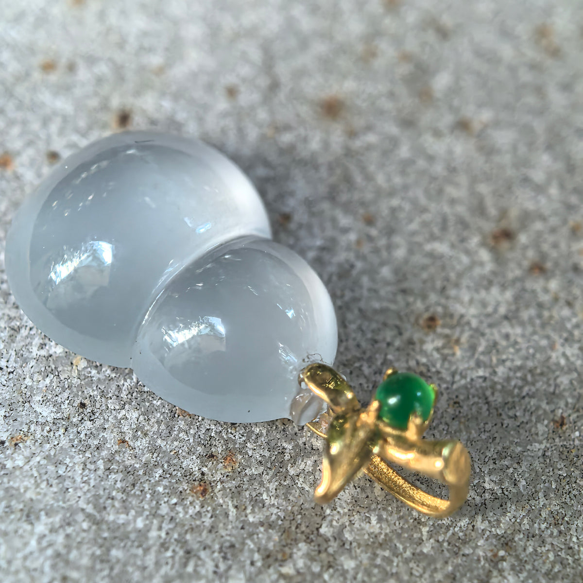Icy Translucent White Jadeite Gourd Pendant in 18K Gold