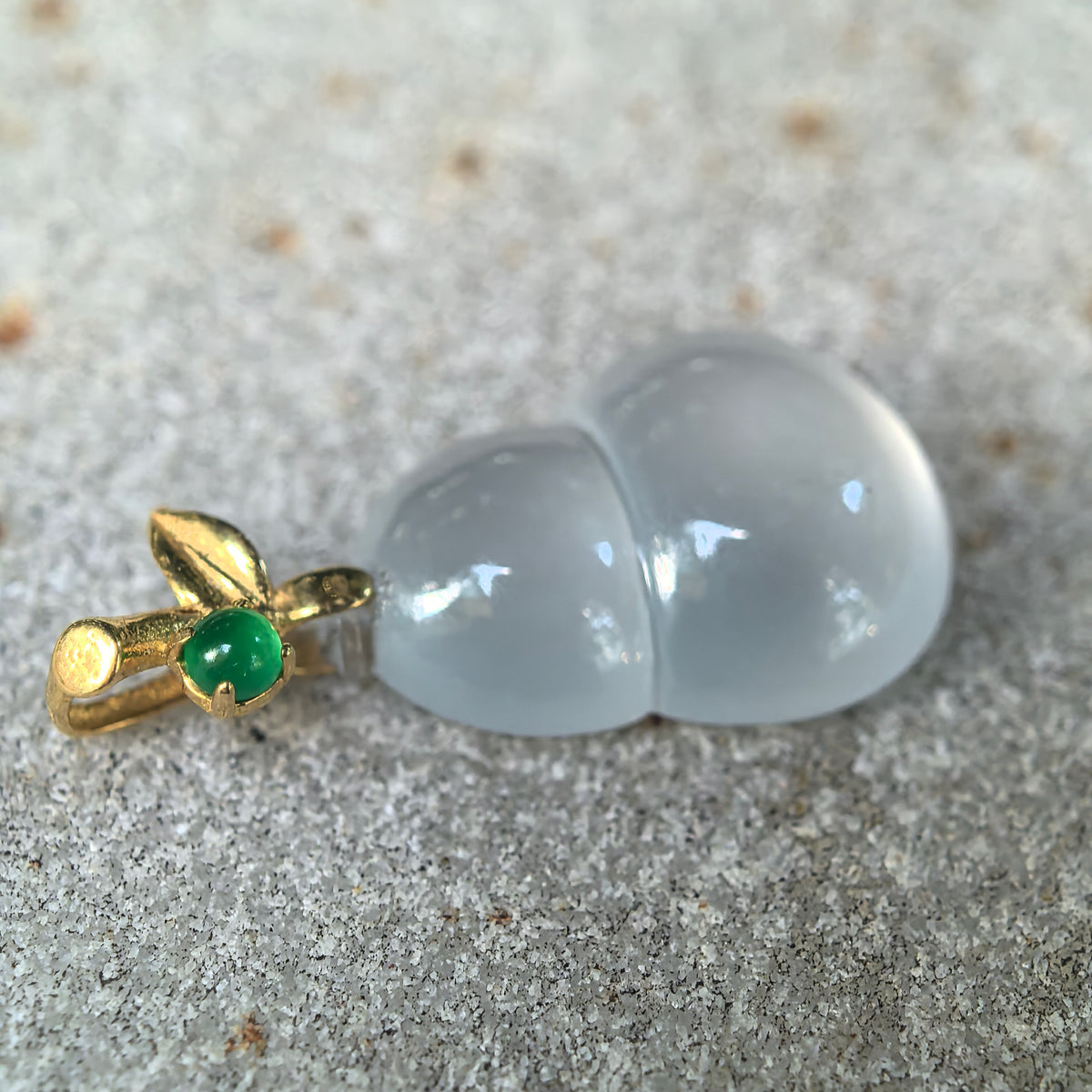 Icy Translucent White Jadeite Gourd Pendant in 18K Gold