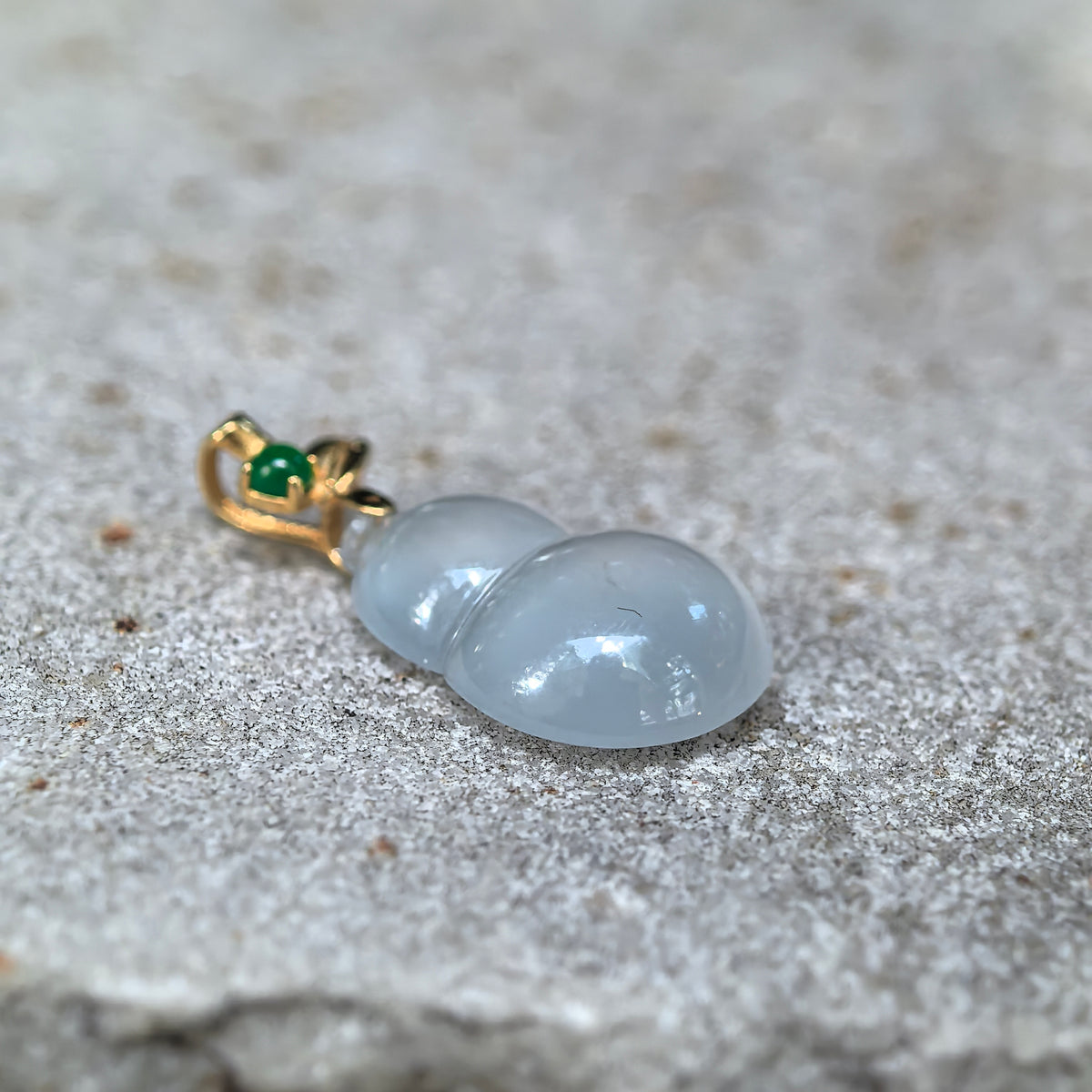 Icy Translucent White Jadeite Gourd Pendant in 18K Gold