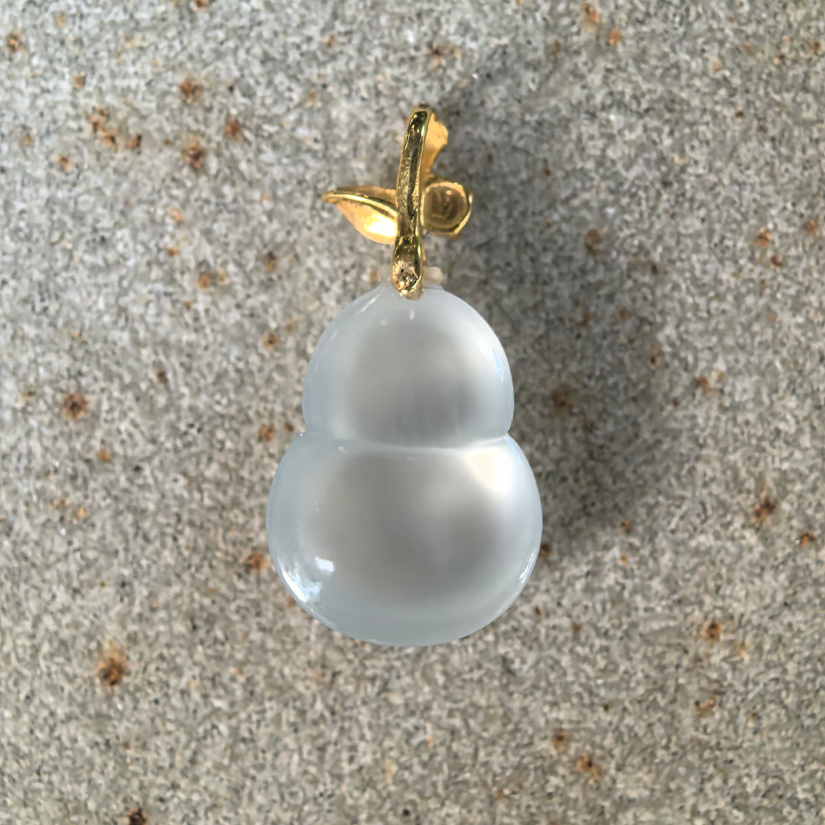 Icy Translucent White Jadeite Gourd Pendant in 18K Gold