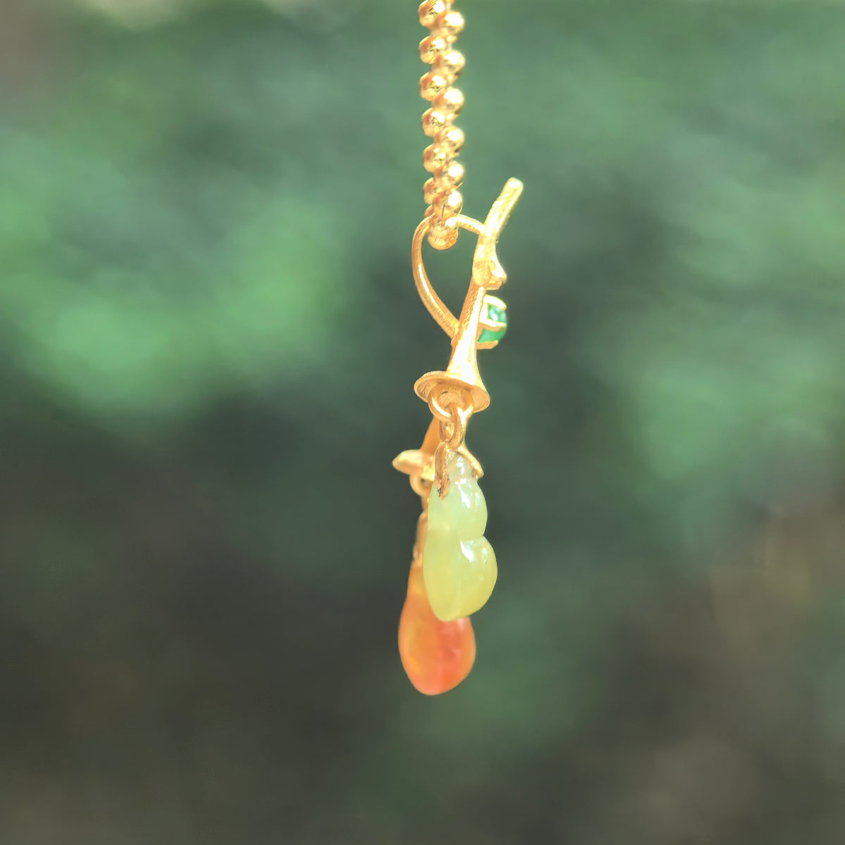 Icy Red and Yellow Jadeite Petite Double Gourd Pendant in 18K Gold