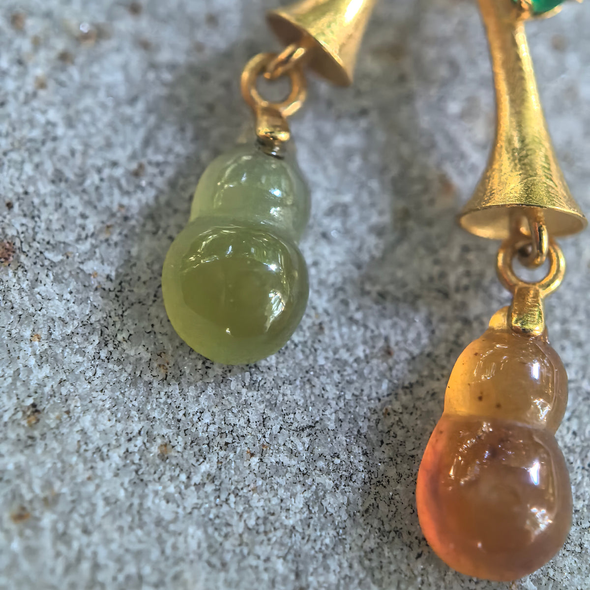 Icy Red and Yellow Jadeite Petite Double Gourd Pendant in 18K Gold
