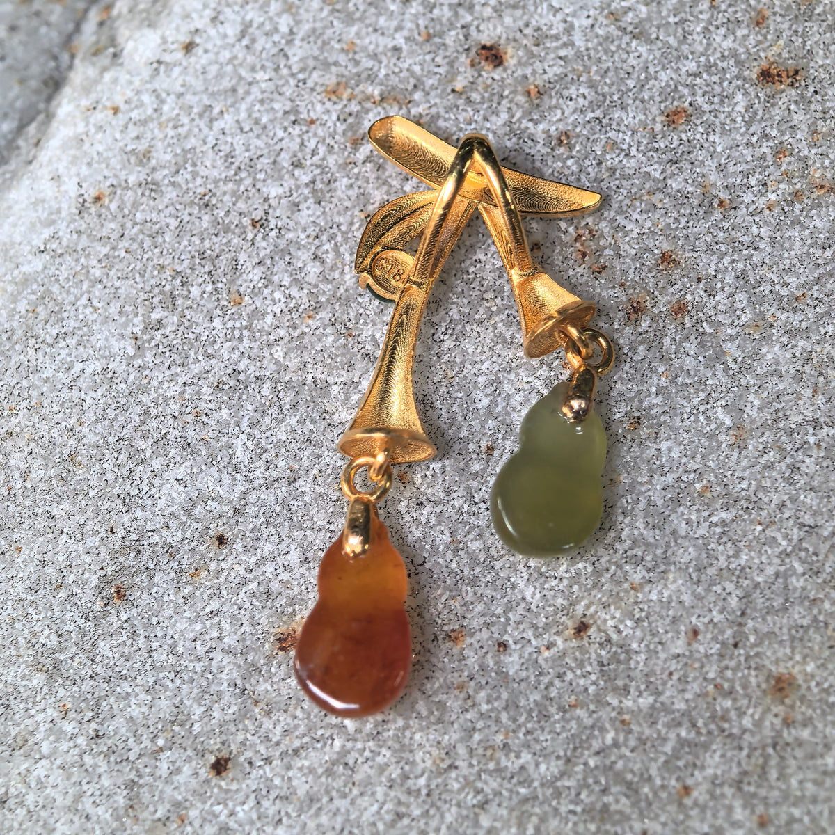 Icy Red and Yellow Jadeite Petite Double Gourd Pendant in 18K Gold