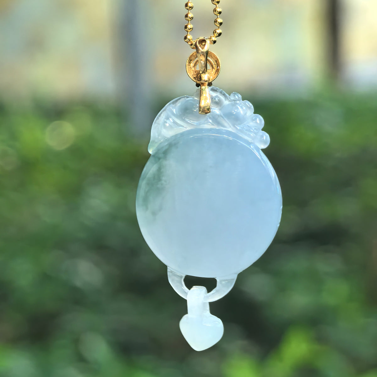 Icy Glutinous Purple Round Jadeite Plain Plaque Pendant with a Movable Heart
