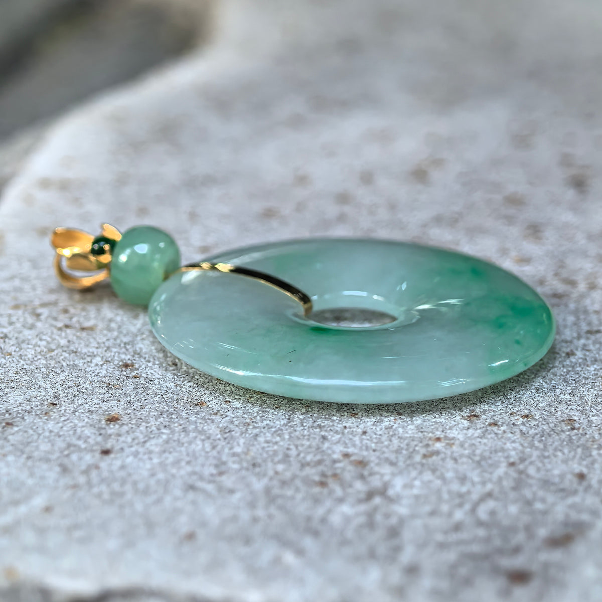 Icy Glutinous Light Green Jadeite Peace Pendant with Floating Green Patterns