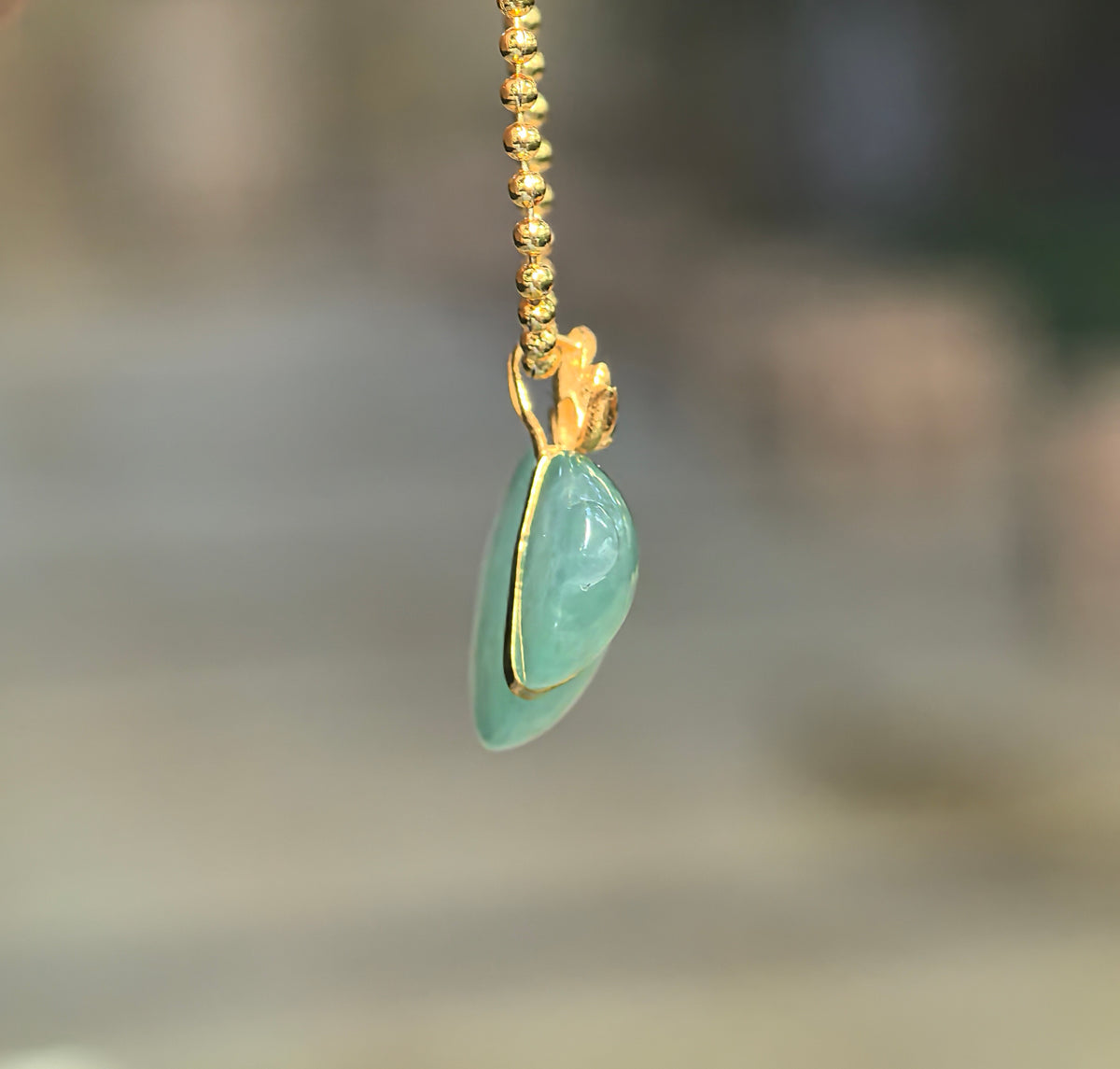 Icy Green Jadeite Horizontal Gourd Pendant in 18K Gold