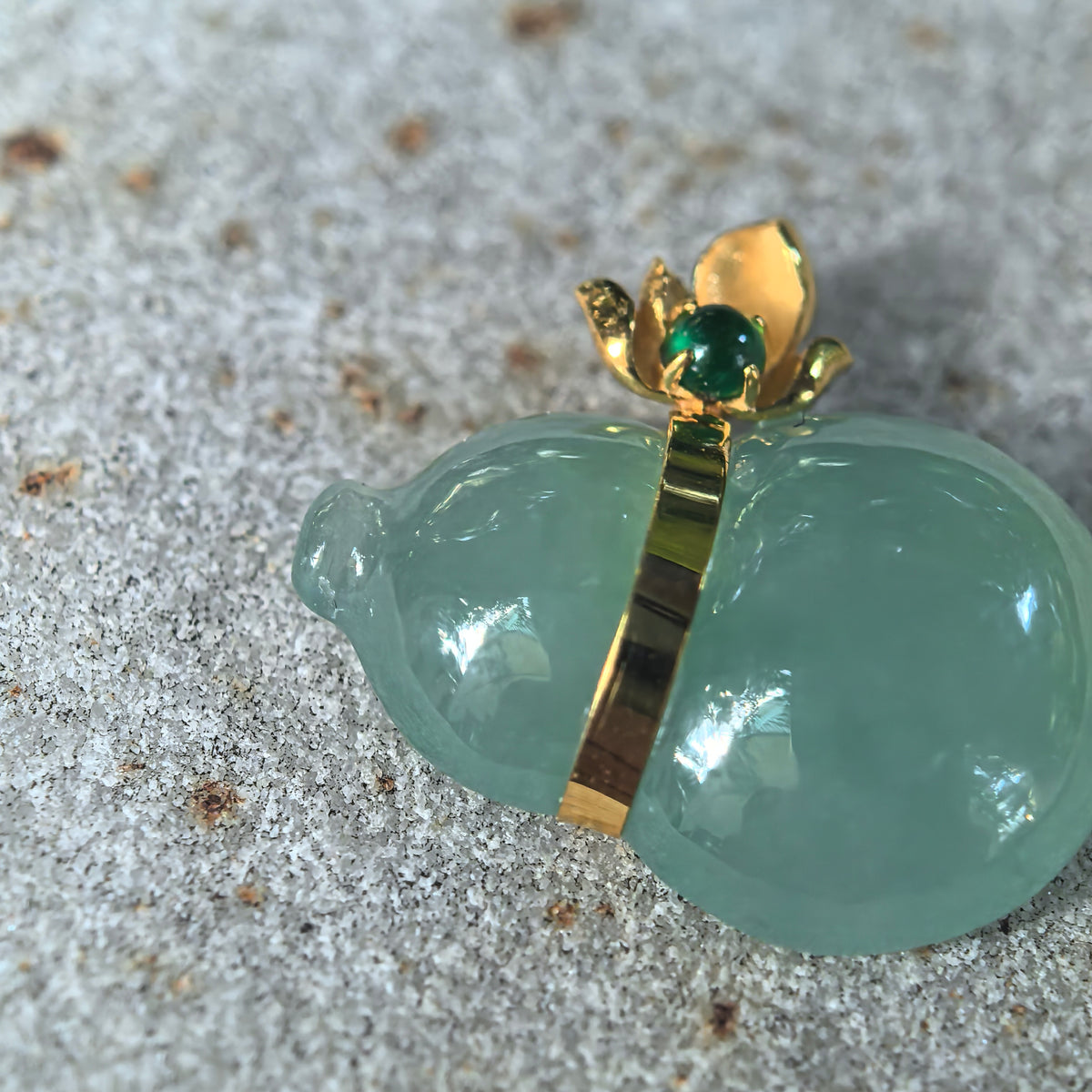 Icy Green Jadeite Horizontal Gourd Pendant in 18K Gold
