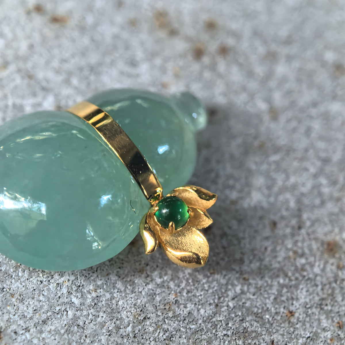 Icy Green Jadeite Horizontal Gourd Pendant in 18K Gold