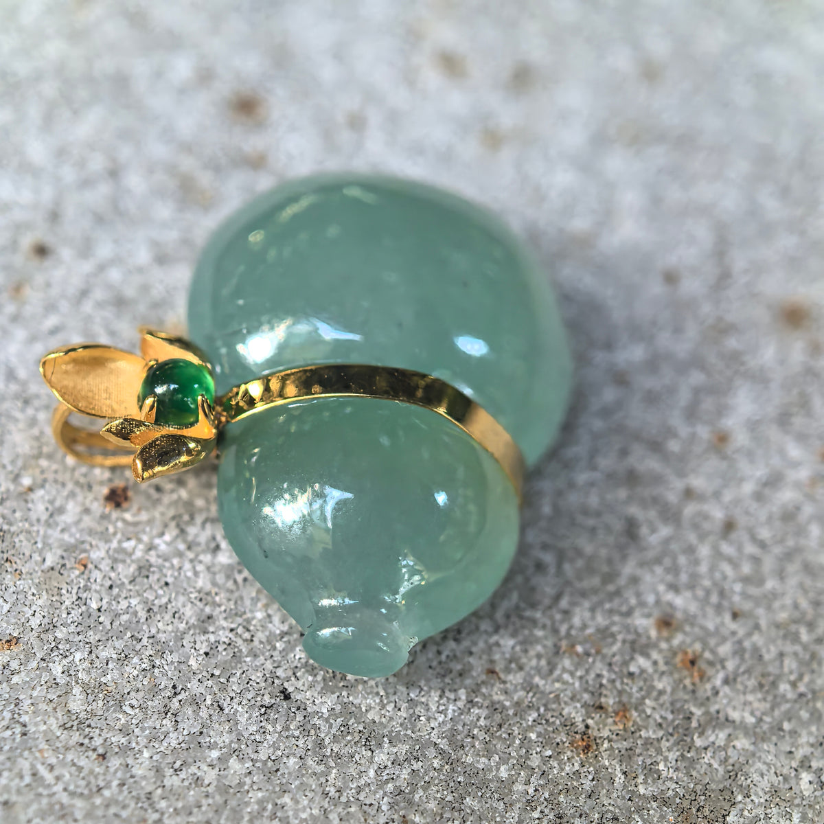 Icy Green Jadeite Horizontal Gourd Pendant in 18K Gold