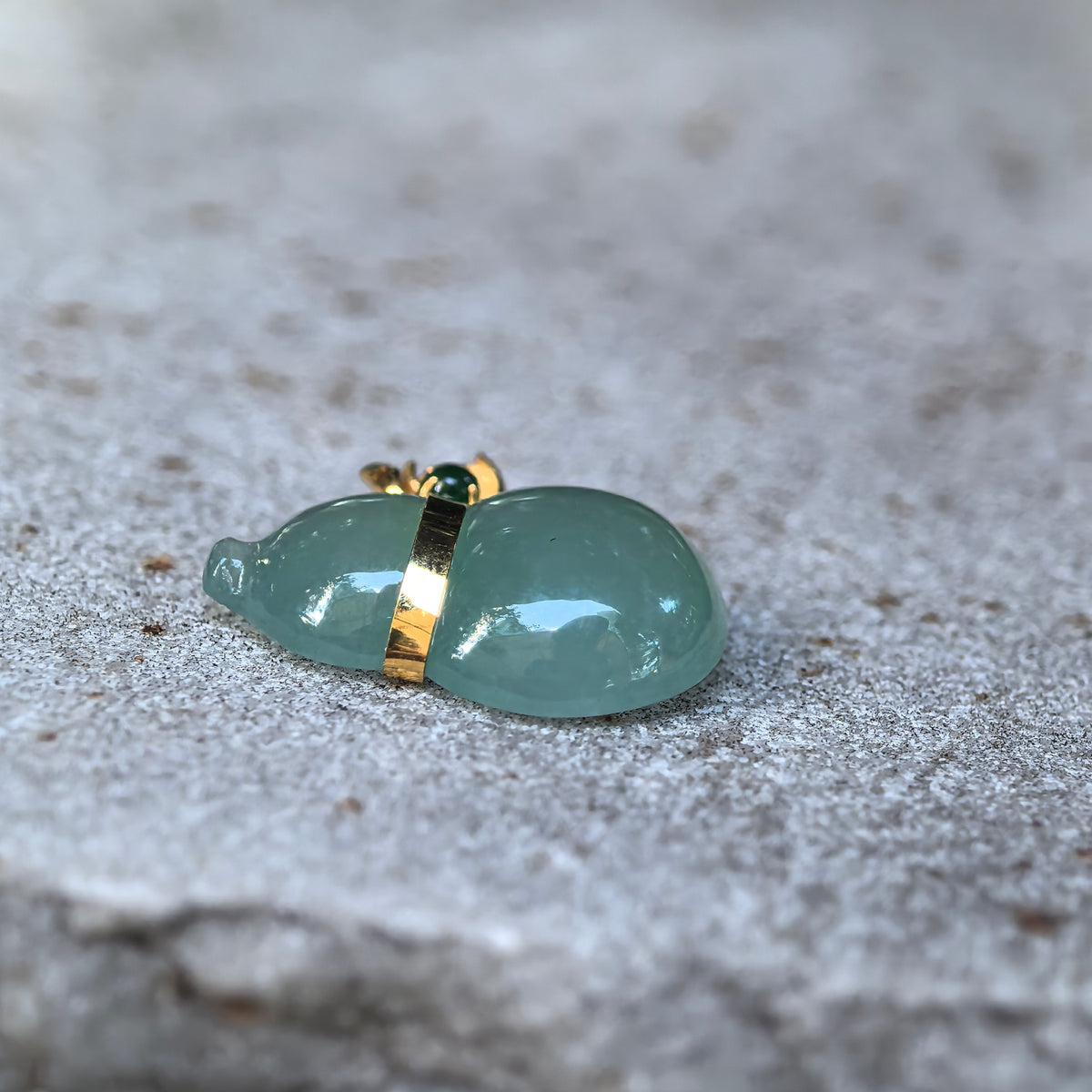 Icy Green Jadeite Horizontal Gourd Pendant in 18K Gold