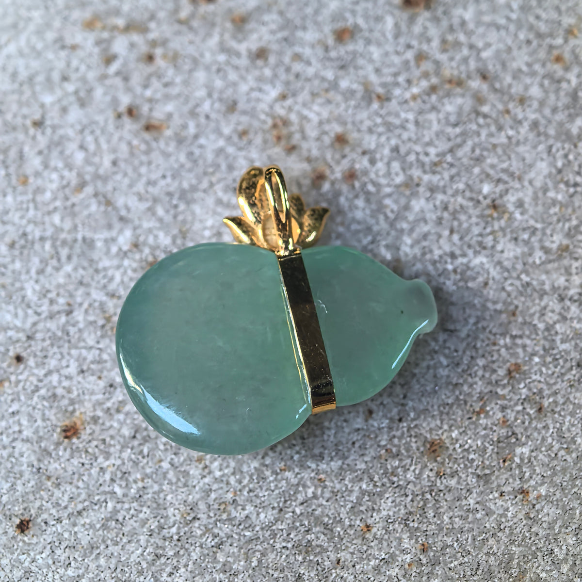 Icy Green Jadeite Horizontal Gourd Pendant in 18K Gold