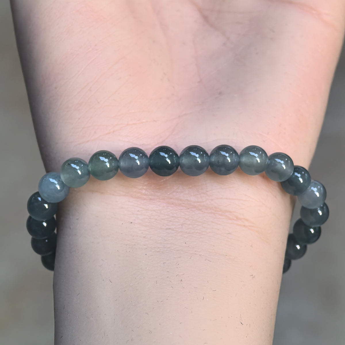 Icy Glutinous Deep Green Jadeite Bead Bracelet -6.5mm