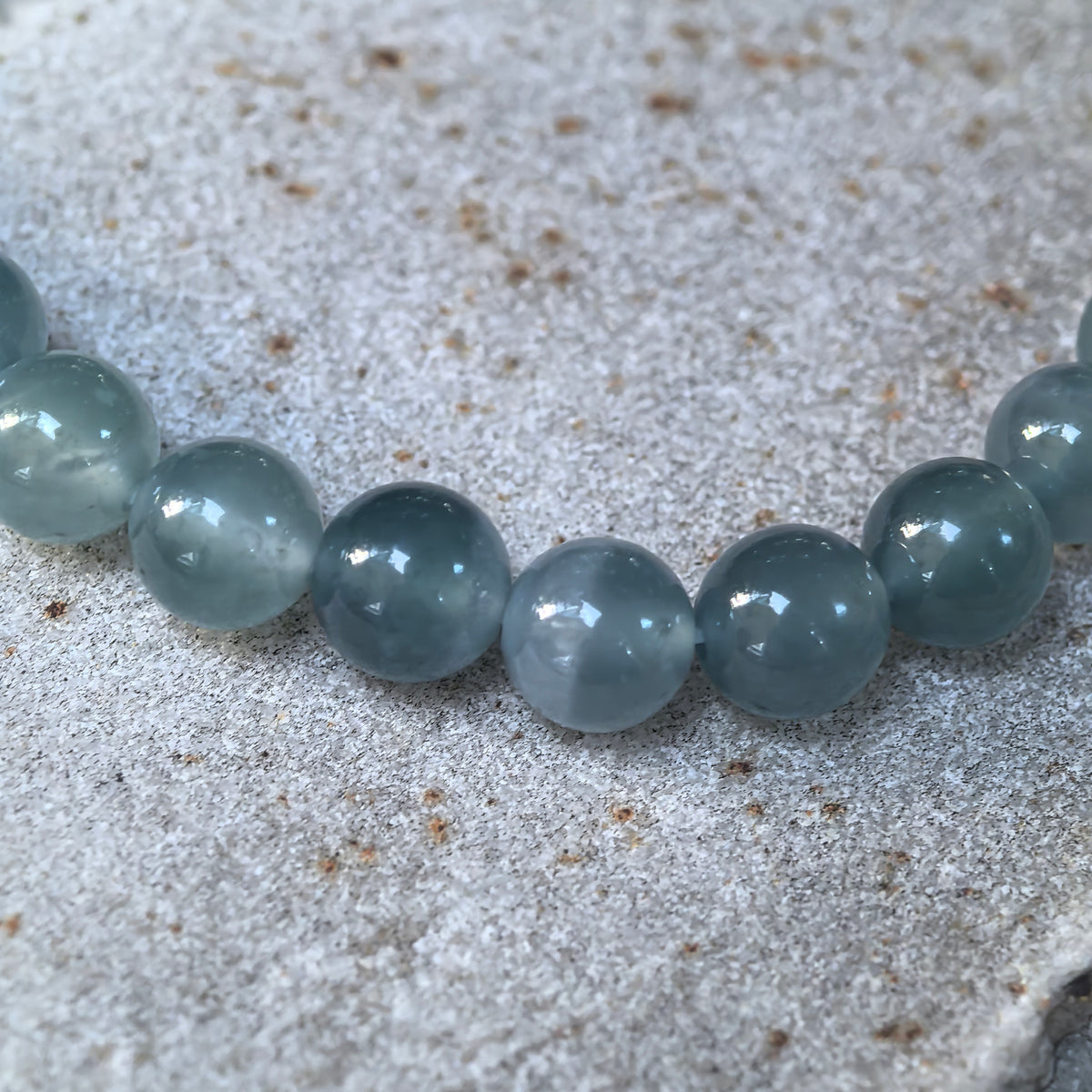 Icy Glutinous Deep Green Jadeite Bead Bracelet -6.5mm