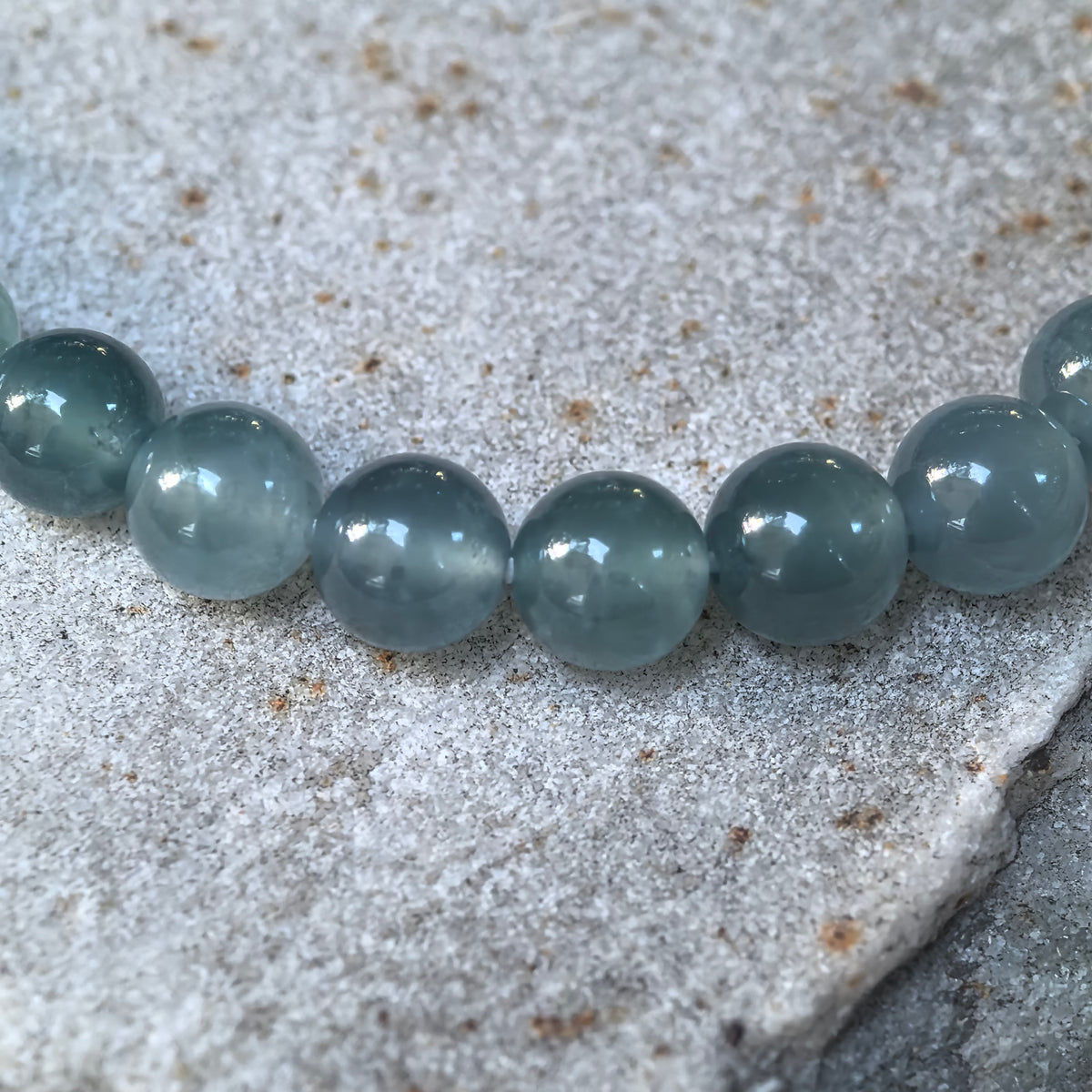 Icy Glutinous Deep Green Jadeite Bead Bracelet -6.5mm