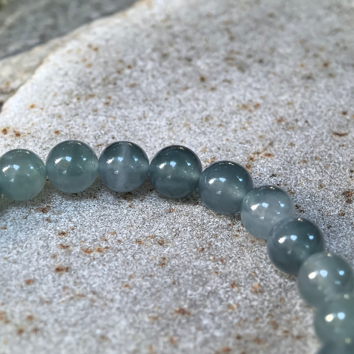 Icy Glutinous Deep Green Jadeite Bead Bracelet -6.5mm