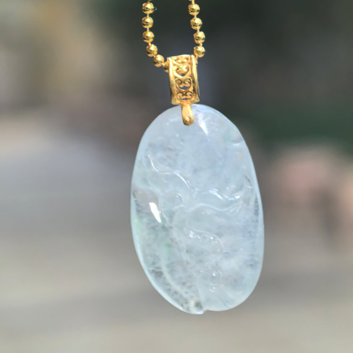 Icy White Dragon Jadeite Pendant