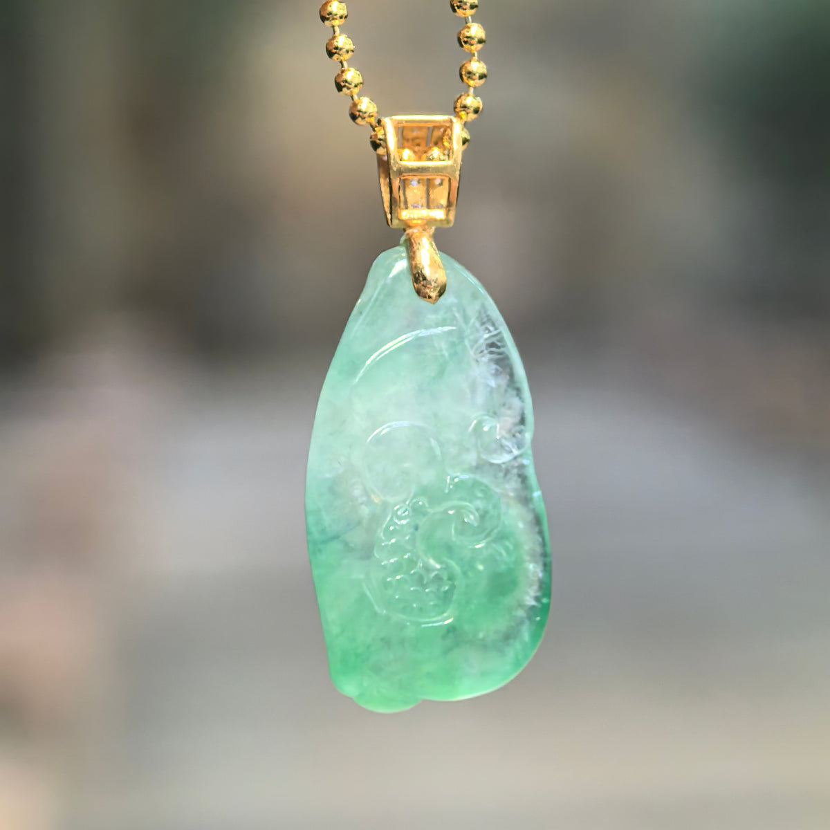 Icy Light Green Dragon Jadeite Pendant