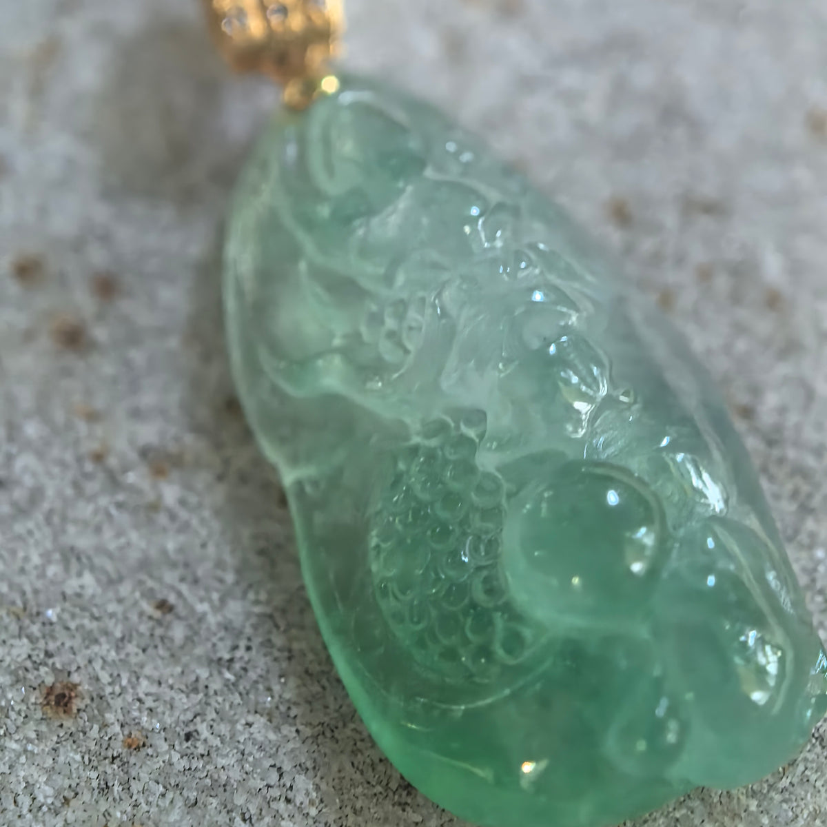 Icy Light Green Dragon Jadeite Pendant