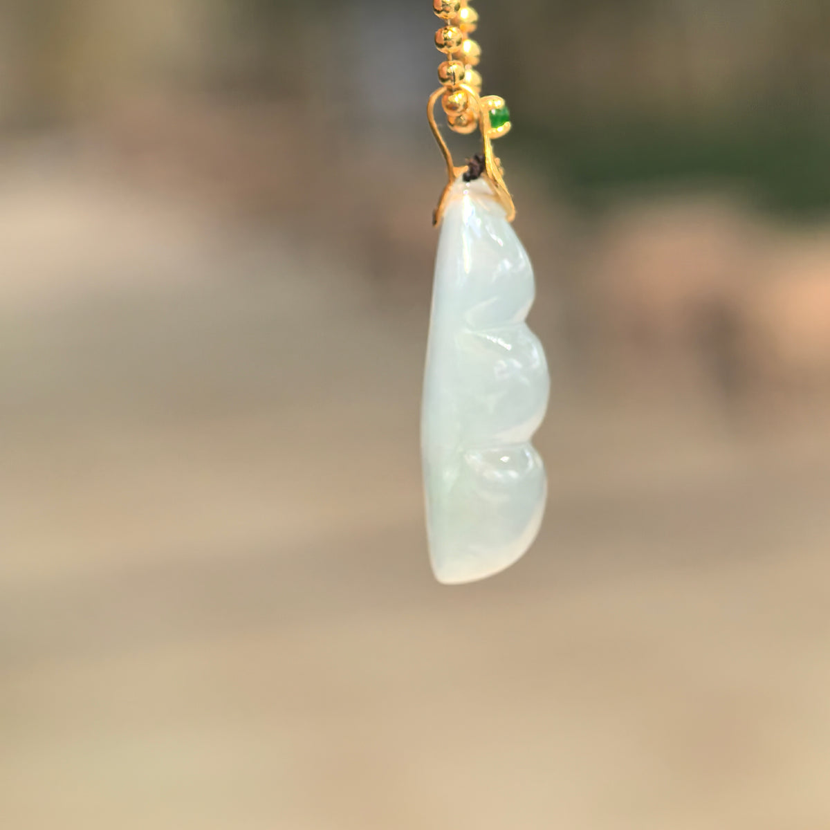 Icy Glutinous Pale Green Jadeite Bean Pod Pendant
