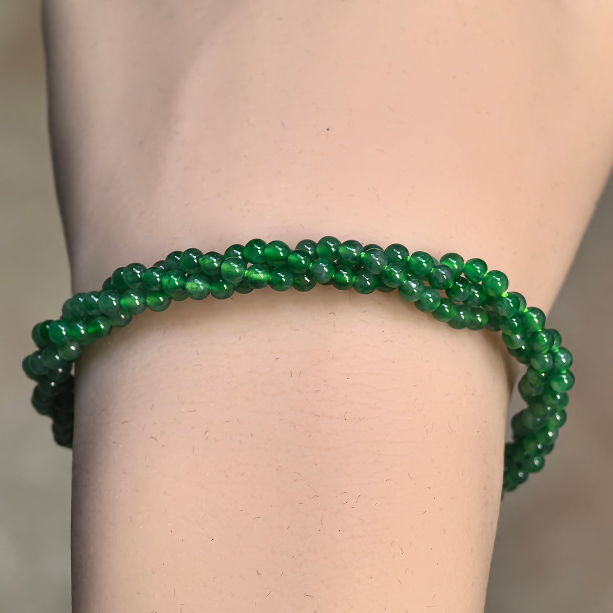 Icy Green Twisted Jadeite Bead Bracelet -3mm