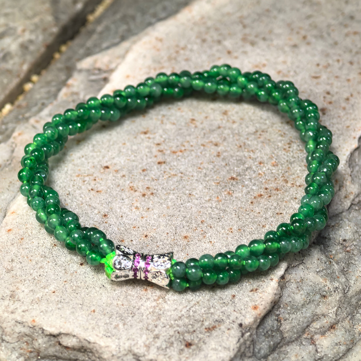 Icy Green Twisted Jadeite Bead Bracelet -3mm