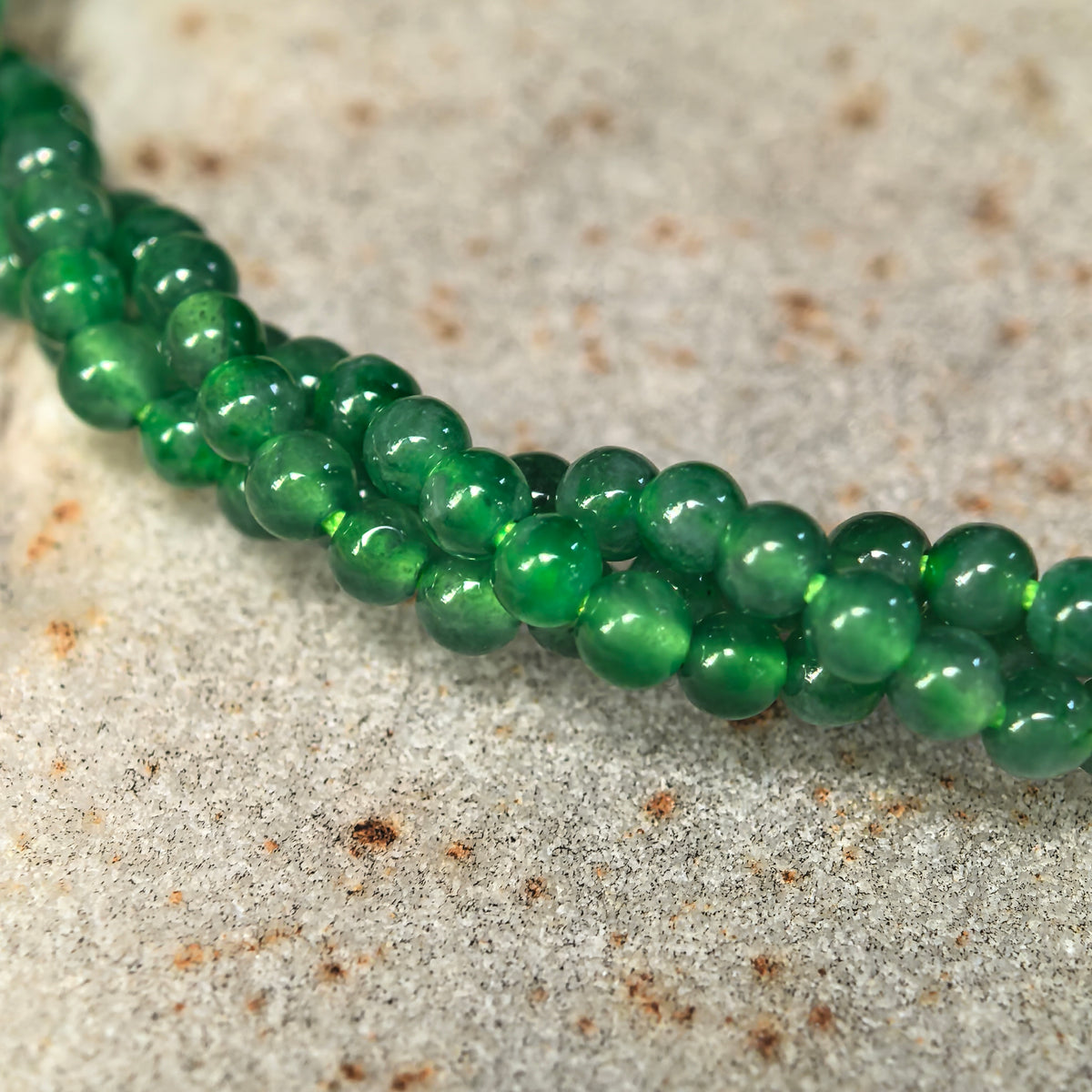 Icy Green Twisted Jadeite Bead Bracelet -3mm