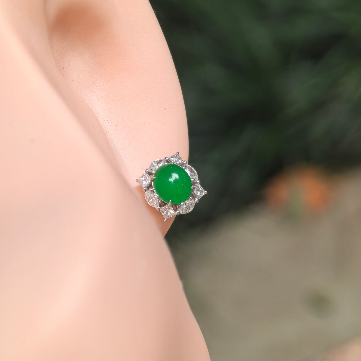 Icy Vivid Imperial Green Oval Jadeite Stud Earrings