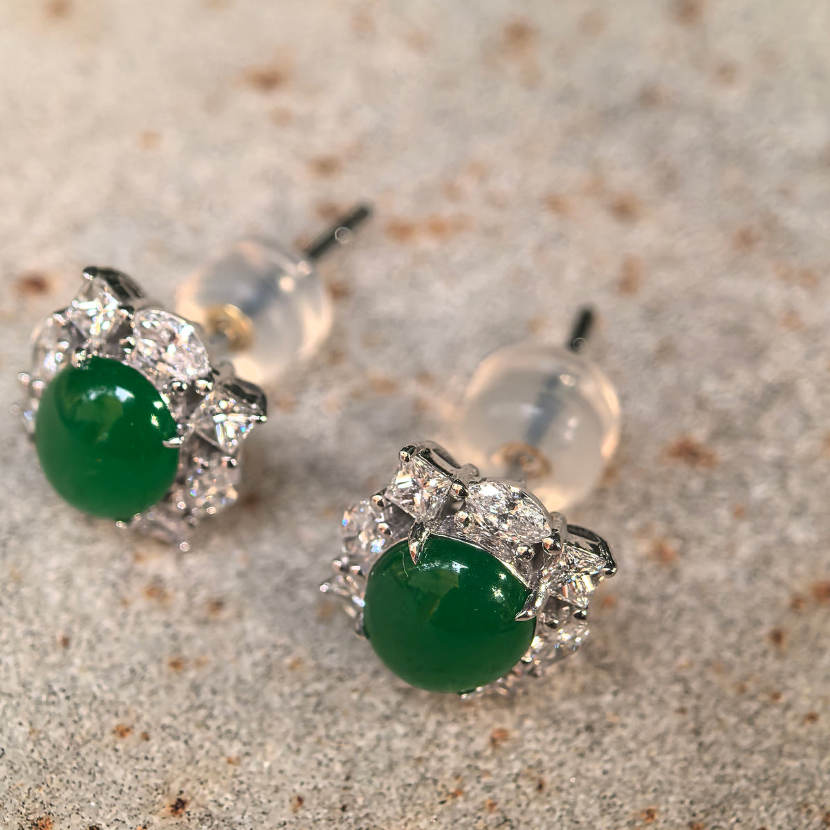 Icy Vivid Imperial Green Oval Jadeite Stud Earrings