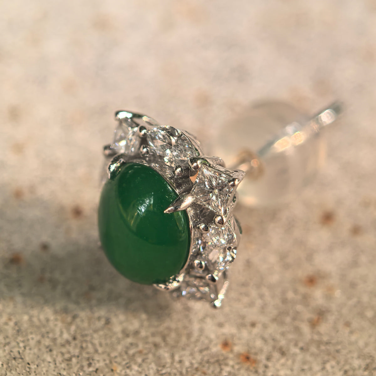 Icy Vivid Imperial Green Oval Jadeite Stud Earrings