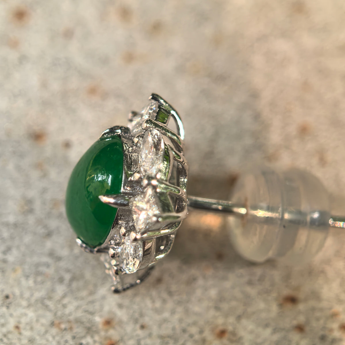 Icy Vivid Imperial Green Oval Jadeite Stud Earrings