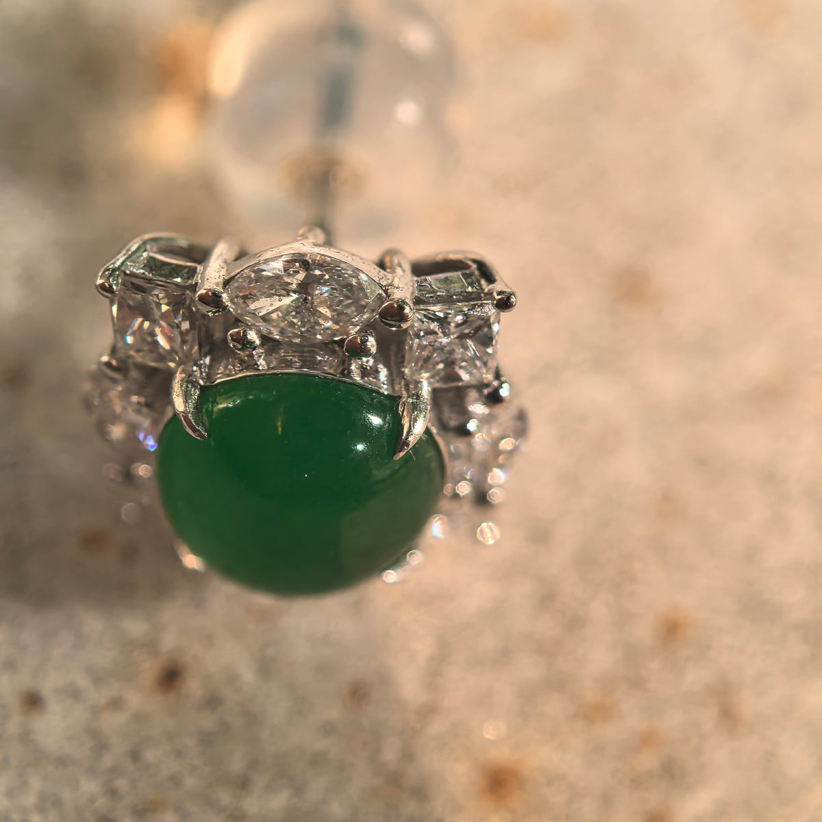 Icy Vivid Imperial Green Oval Jadeite Stud Earrings