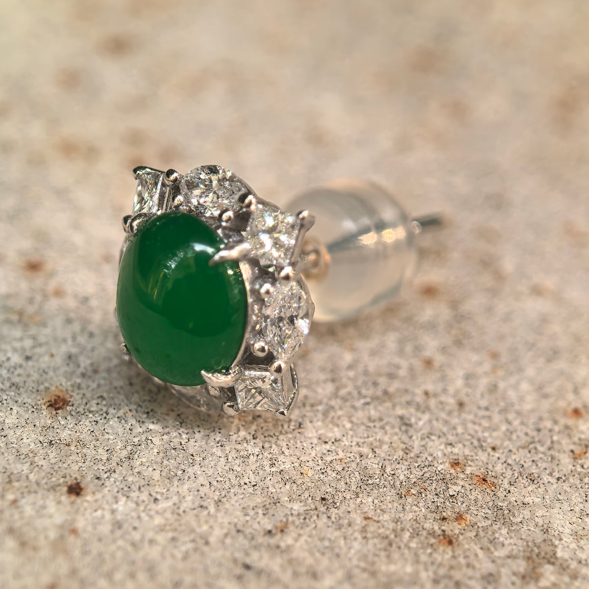 Icy Vivid Imperial Green Oval Jadeite Stud Earrings