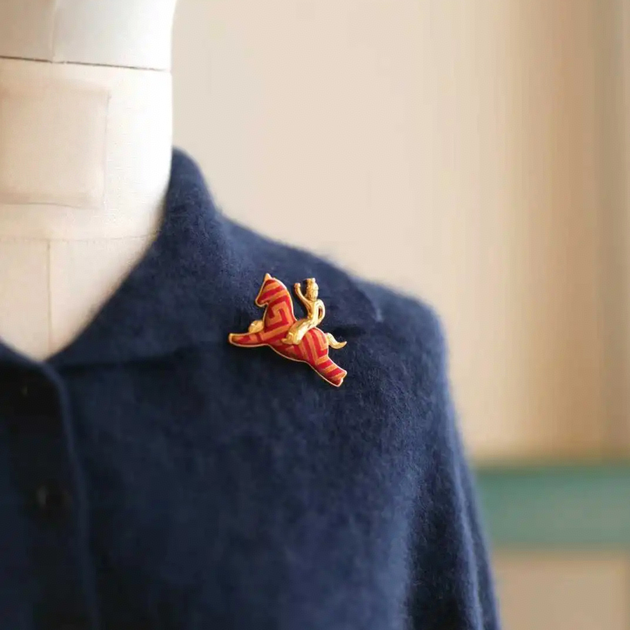 Song Brocade Polo Lady Brooch · Tang Figurine Inspired Design