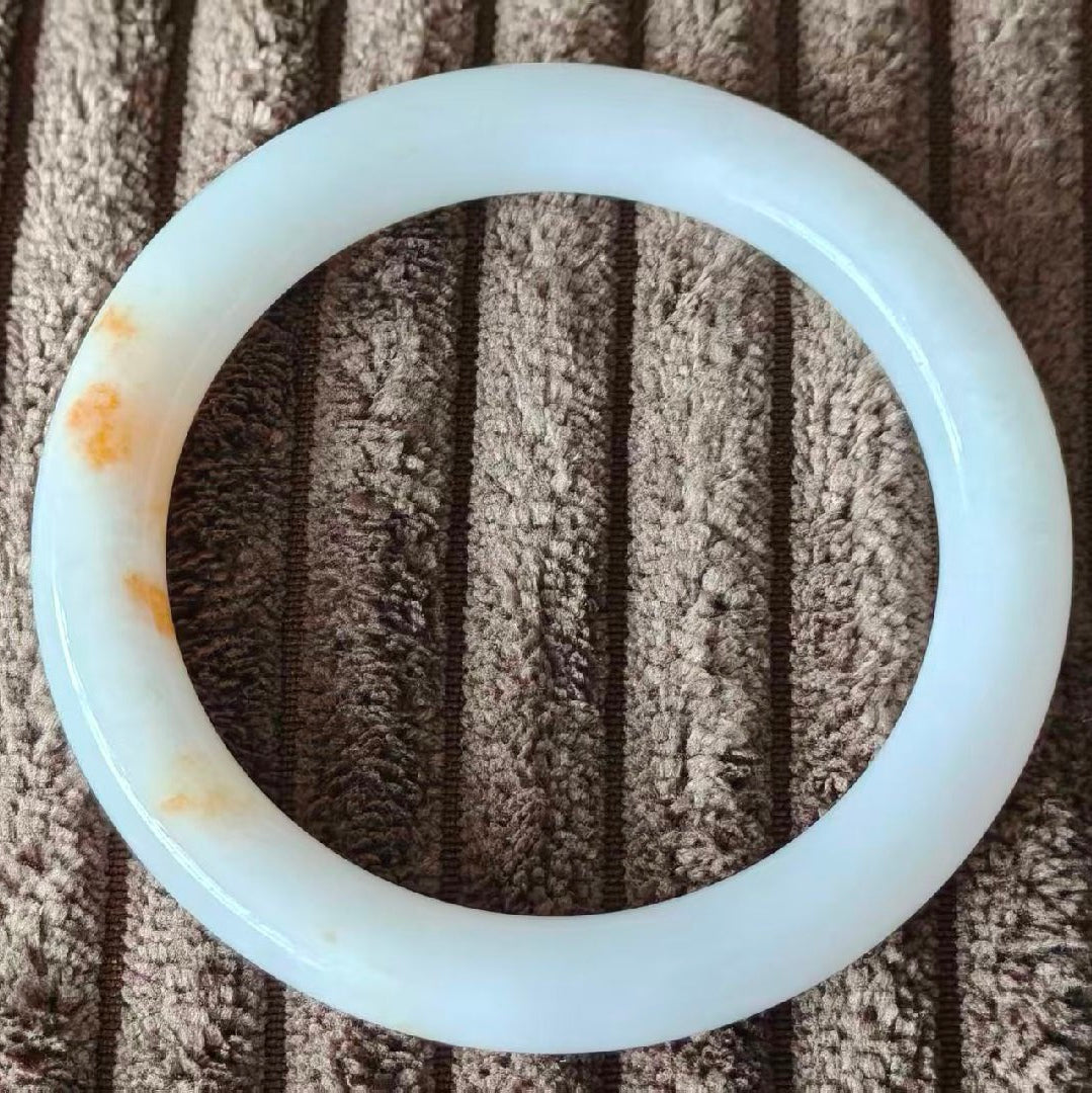 Natural Grade-A Jadeite Golden Splash Round Bangle · Burmese Jade 55mm