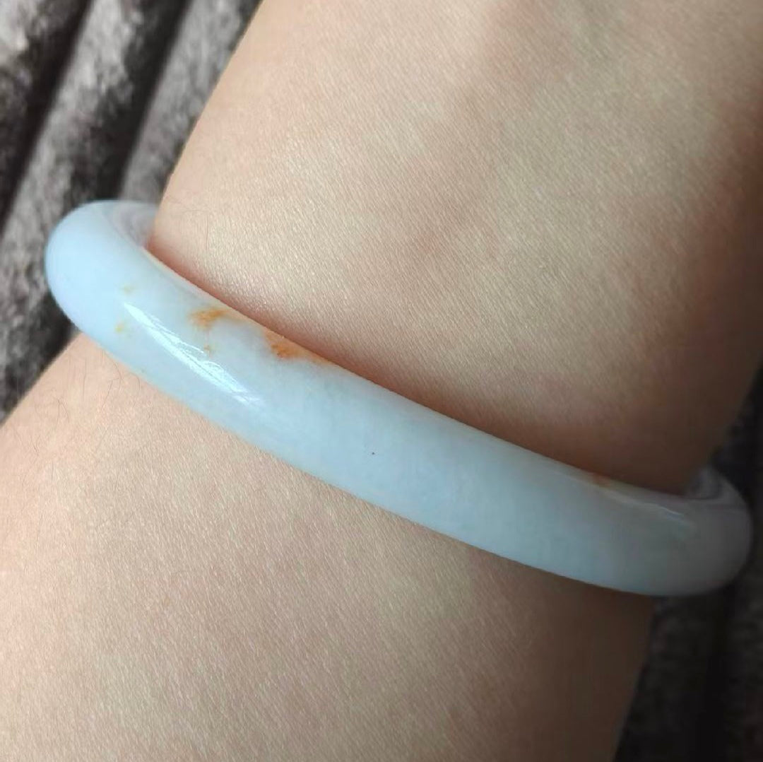 Natural Grade-A Jadeite Golden Splash Round Bangle · Burmese Jade 55mm