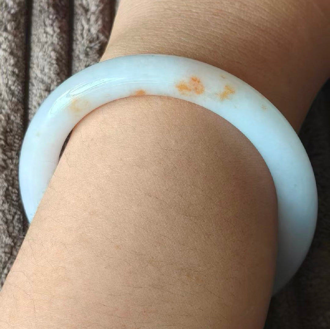Natural Grade-A Jadeite Golden Splash Round Bangle · Burmese Jade 55mm