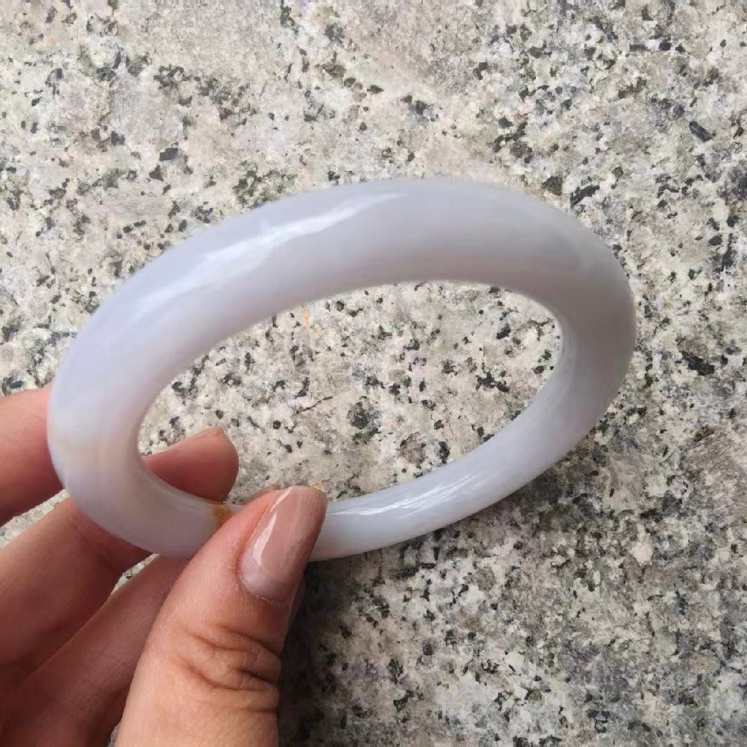 Natural Grade-A Jadeite Golden Splash Round Bangle · Burmese Jade 55mm