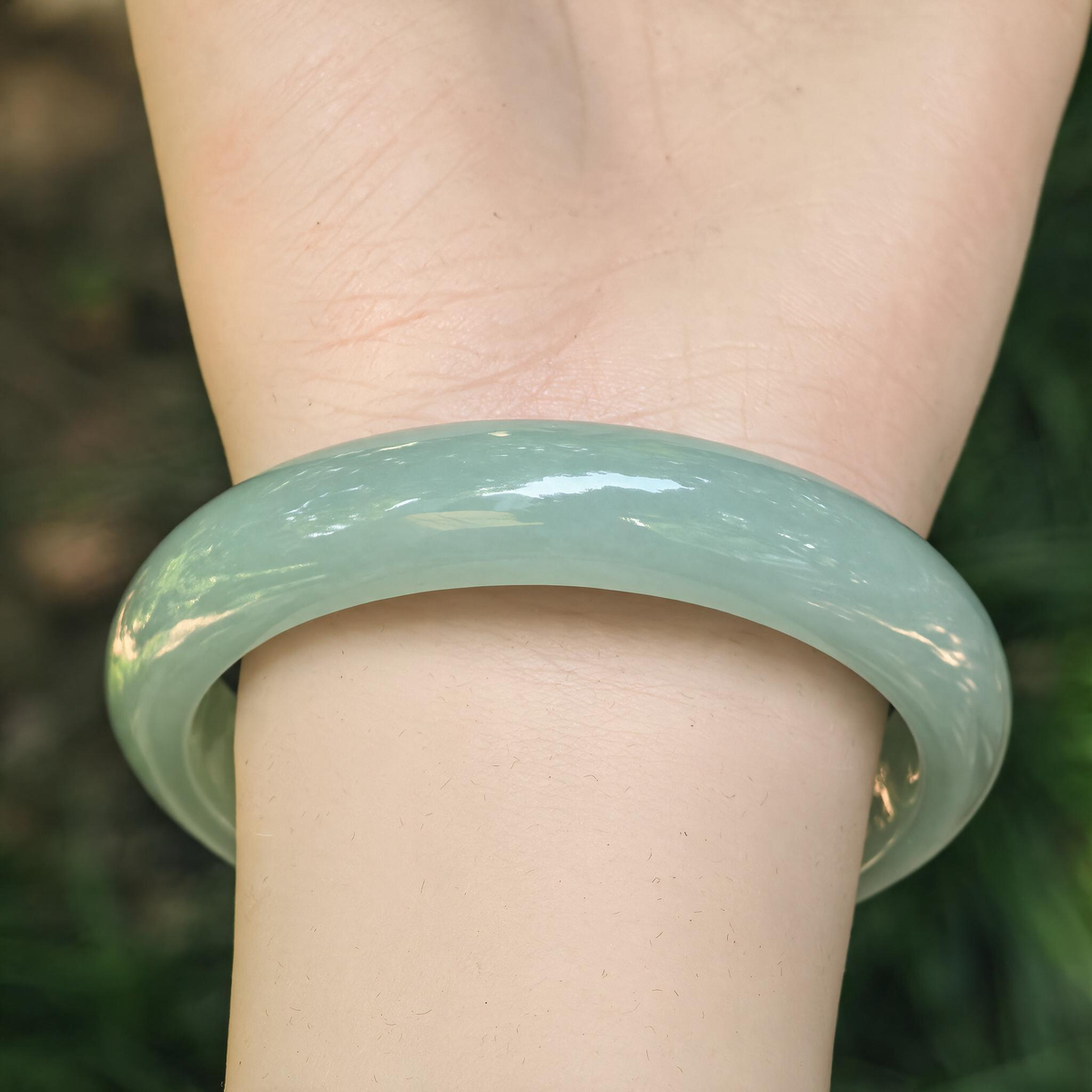 Icy Glutinous Light Green D-Shape Jadeite Bangle -55mm